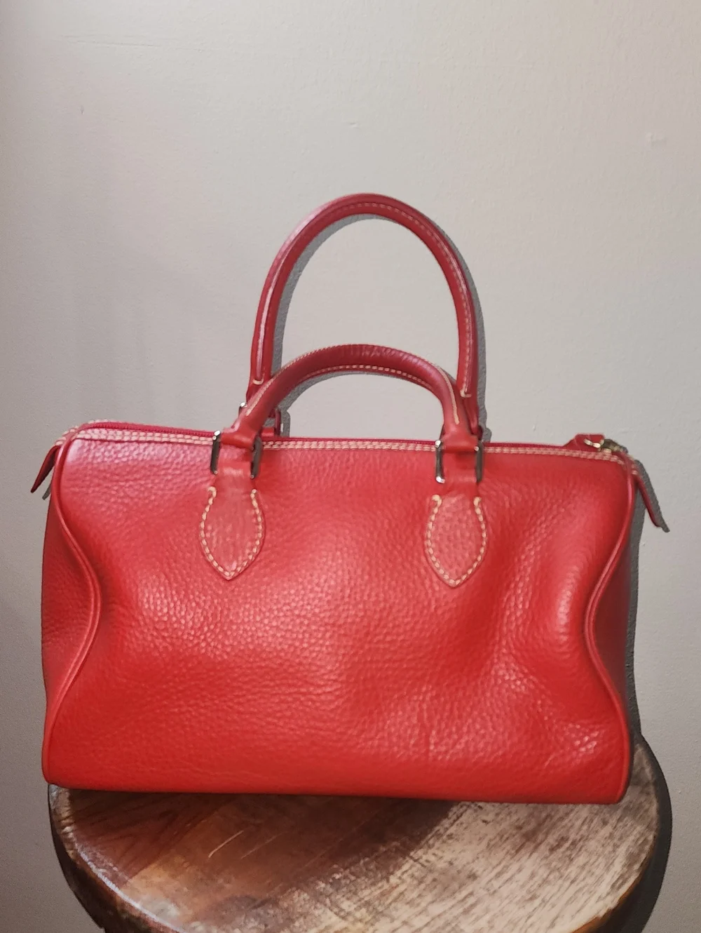 Dooney & Bourke Red Pebbled Soft Leather Barrel Satchel Purse